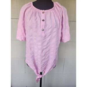 Counterparts Pink  Peasant Textured Button Front Blouse Women's Size Medium M